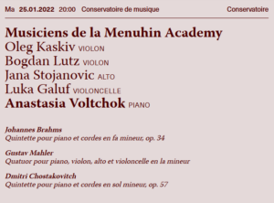 Lire la suite à propos de l’article Les musiciens de la Menuhin Academy et Anastasia Voltchok en concert le 25 janvier 2022
