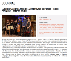 Read more about the article [PRESS] “Jeunes Talents & Friends” au Festivals de Prades – Riche pépinière – Compte-rendu