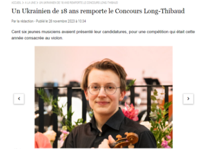 Read more about the article [PRESS] Le Diapason, An 18-year-old Ukrainian Wins the Long-Thibaud Competition.